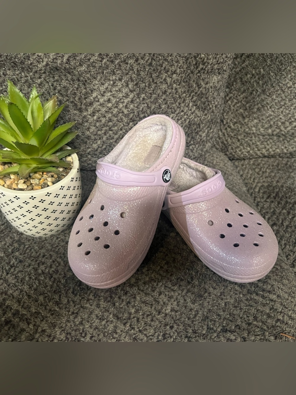 Kids Light Pink Glitter Clog Shoes with Soft Lining